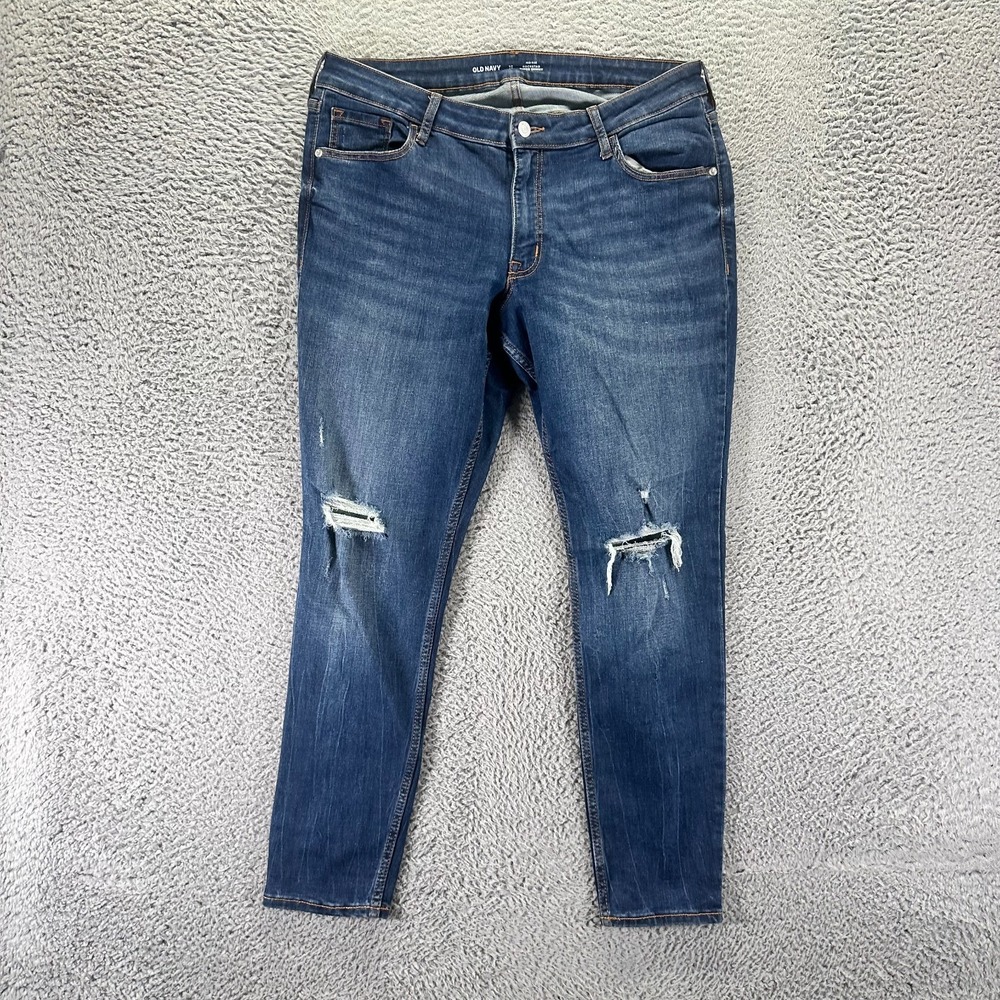 Old Navy Rockstar Jeans Womens 16 Blue Cotton Denim Skinny Distressed Stretch